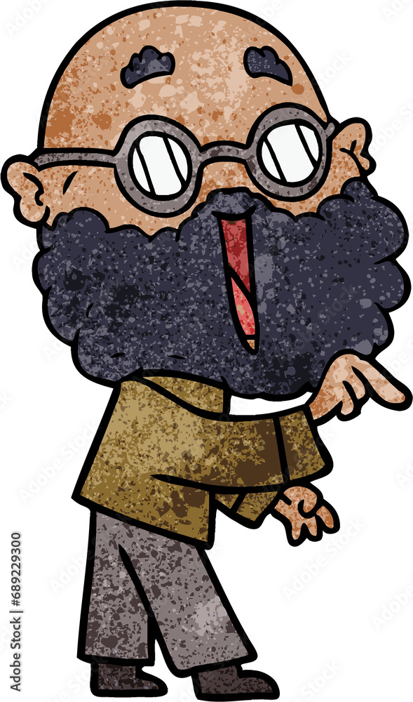 Fototapeta premium cartoon joyful man with beard pointing finger