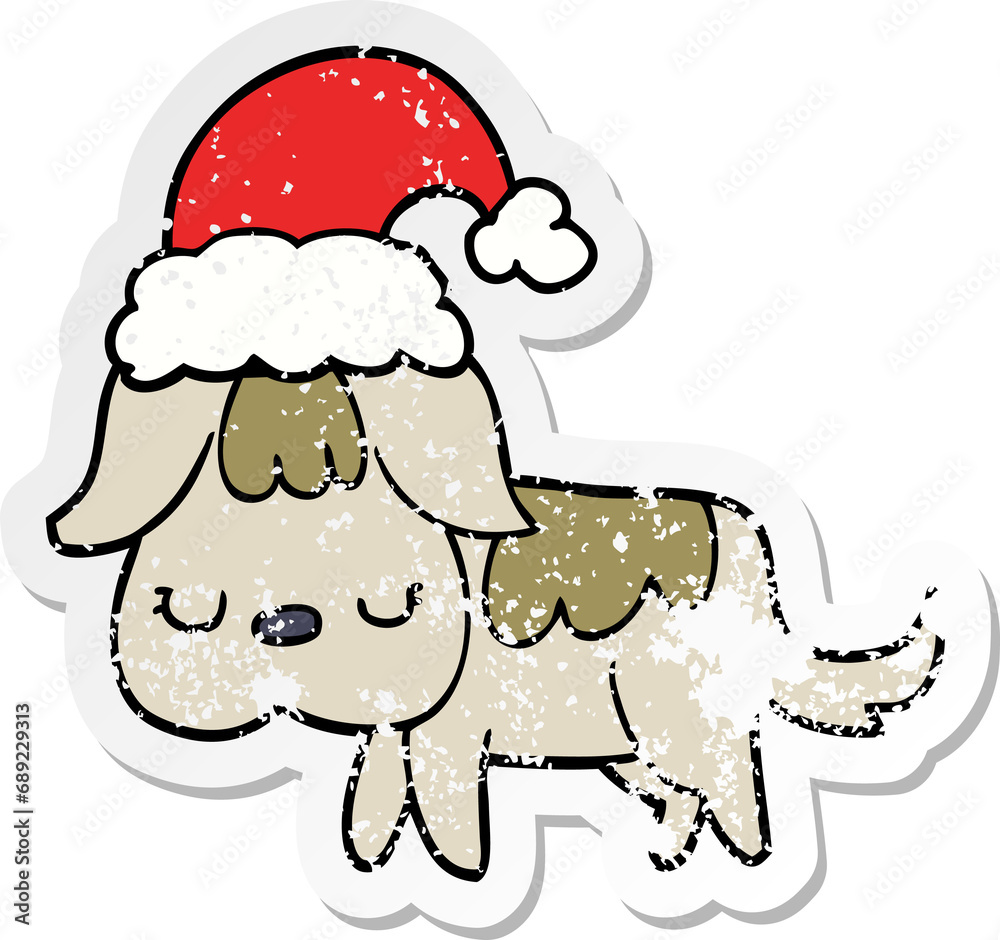 distressed sticker of a cute christmas dog distressed sticker of a cute christmas dog