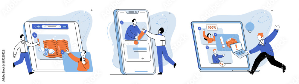 Fototapeta premium Digital marketing vector illustration. Trade and commerce have experienced significant shift due to digital marketing trends Targeting right audience is essential for successful digital marketing