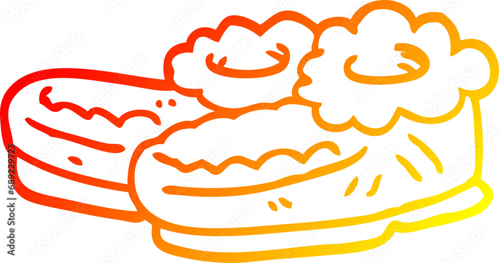 warm gradient line drawing of a cartoon old slippers warm gradient line drawing of a cartoon old slippers