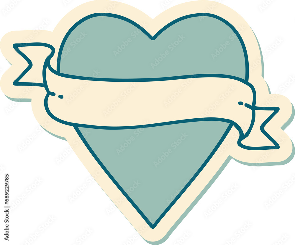 sticker of tattoo in traditional style of a heart and banner sticker of tattoo in traditional style of a heart and banner