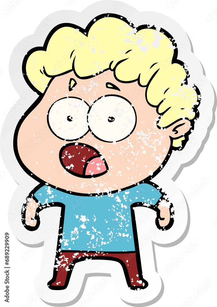 distressed sticker of a cartoon man gasping in surprise distressed sticker of a cartoon man gasping in surprise
