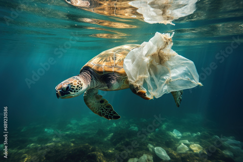 Plastic Menace: Helpless Turtle Ensnared in the Sea