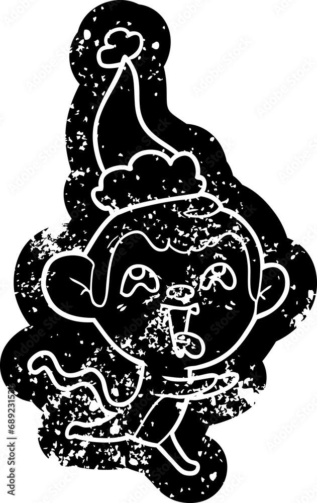 crazy quirky cartoon distressed icon of a monkey running wearing santa hat crazy quirky cartoon distressed icon of a monkey running wearing santa hat