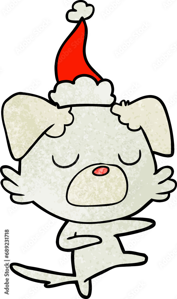 Fototapeta premium hand drawn textured cartoon of a dog wearing santa hat