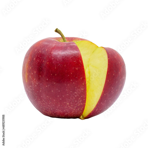 Red Jonagold apple with a slice cut off, isolated 