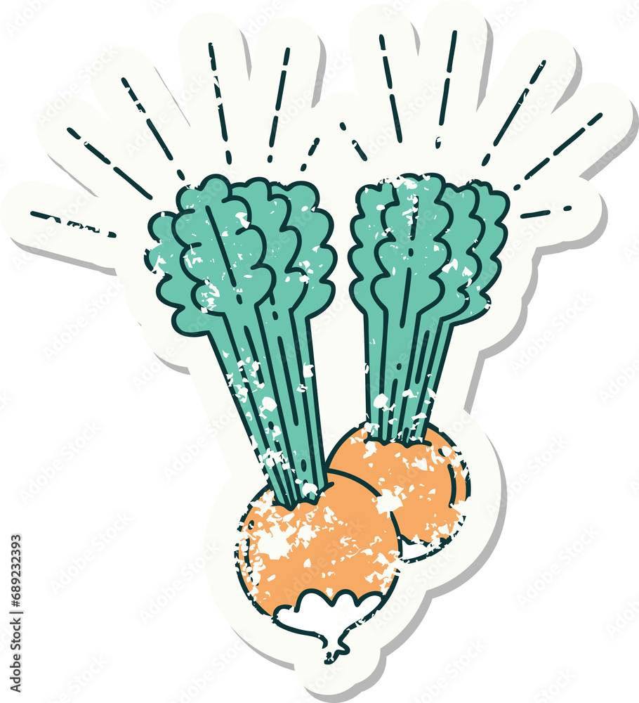 worn old sticker of a tattoo style beets with leaves worn old sticker of a tattoo style beets with leaves
