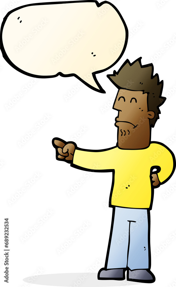 cartoon man pointing with speech bubble