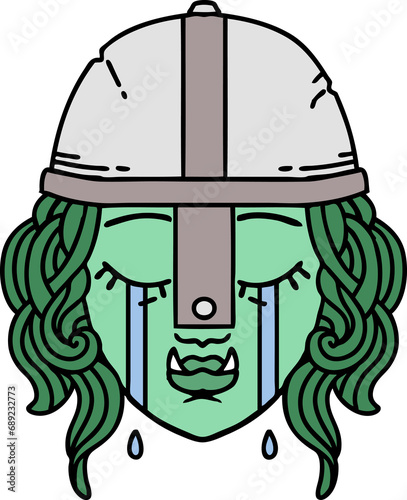 Retro Tattoo Style crying orc fighter character face