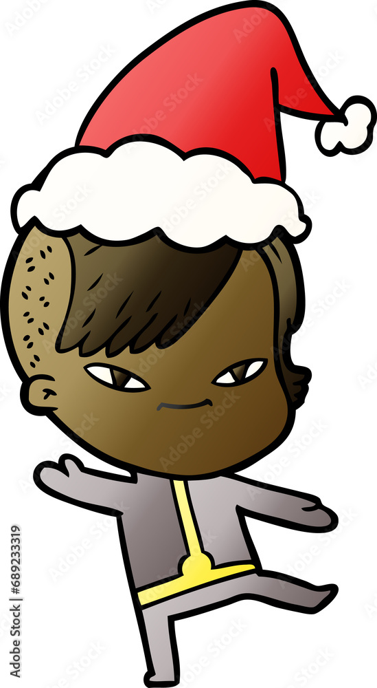 cute hand drawn gradient cartoon of a girl with hipster haircut wearing santa hat cute hand drawn gradient cartoon of a girl with hipster haircut wearing santa hat