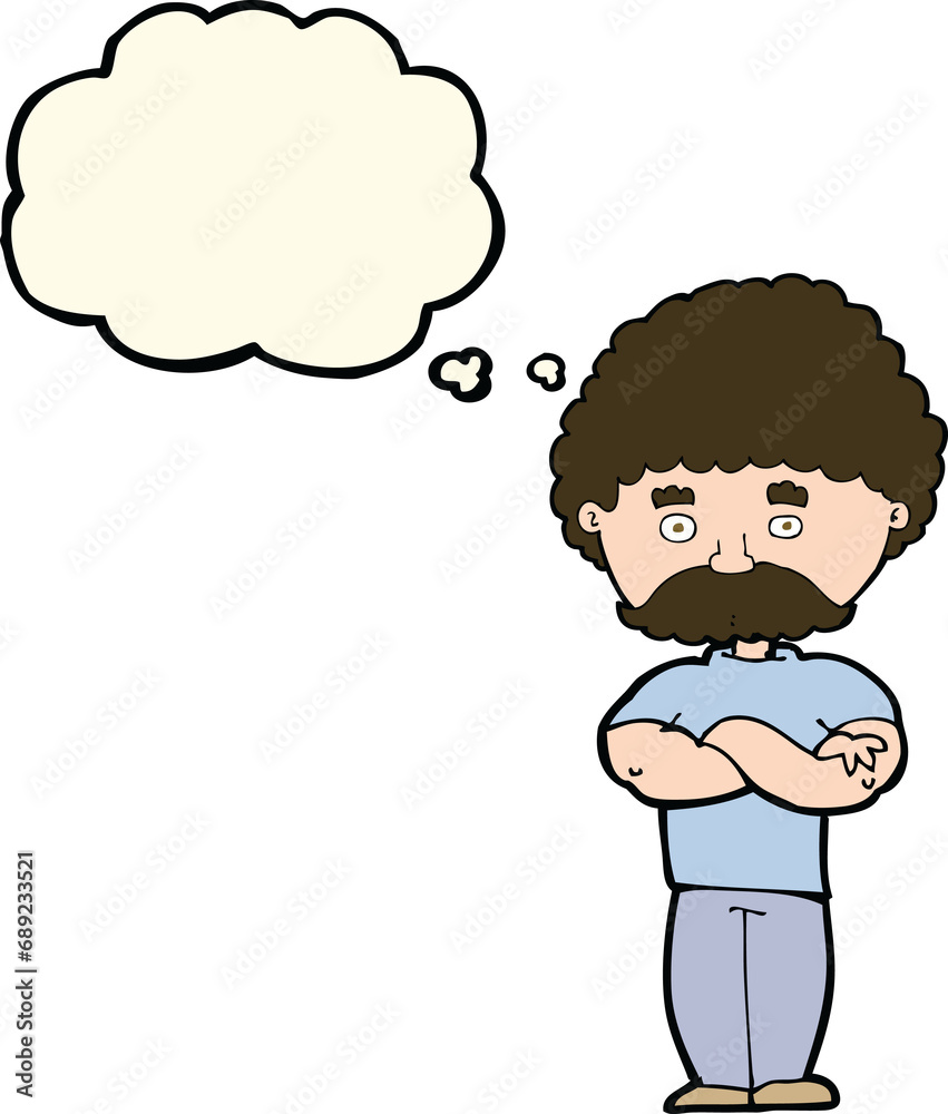 cartoon dad with folded arms with thought bubble