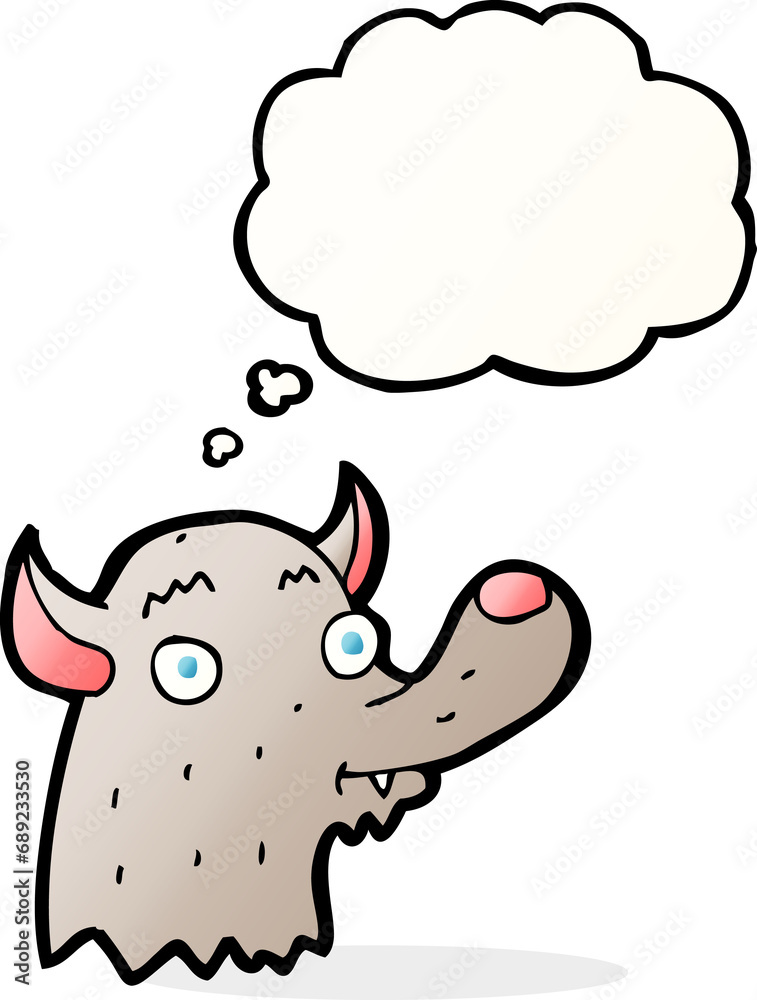 Fototapeta premium cartoon happy wolf with thought bubble