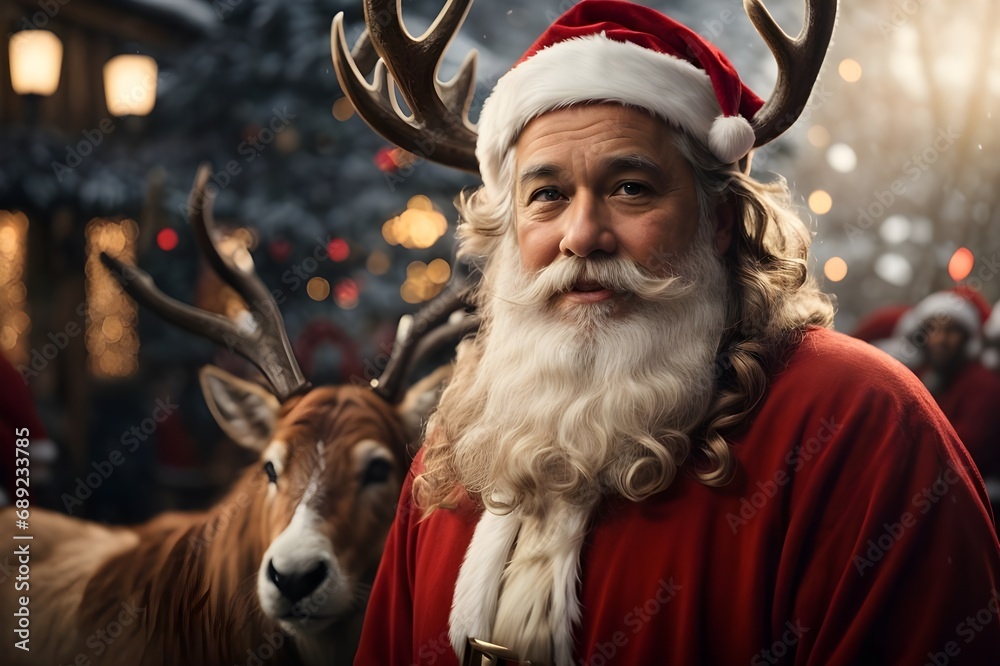 Santa clause along with reindeer during Christmas and winter season