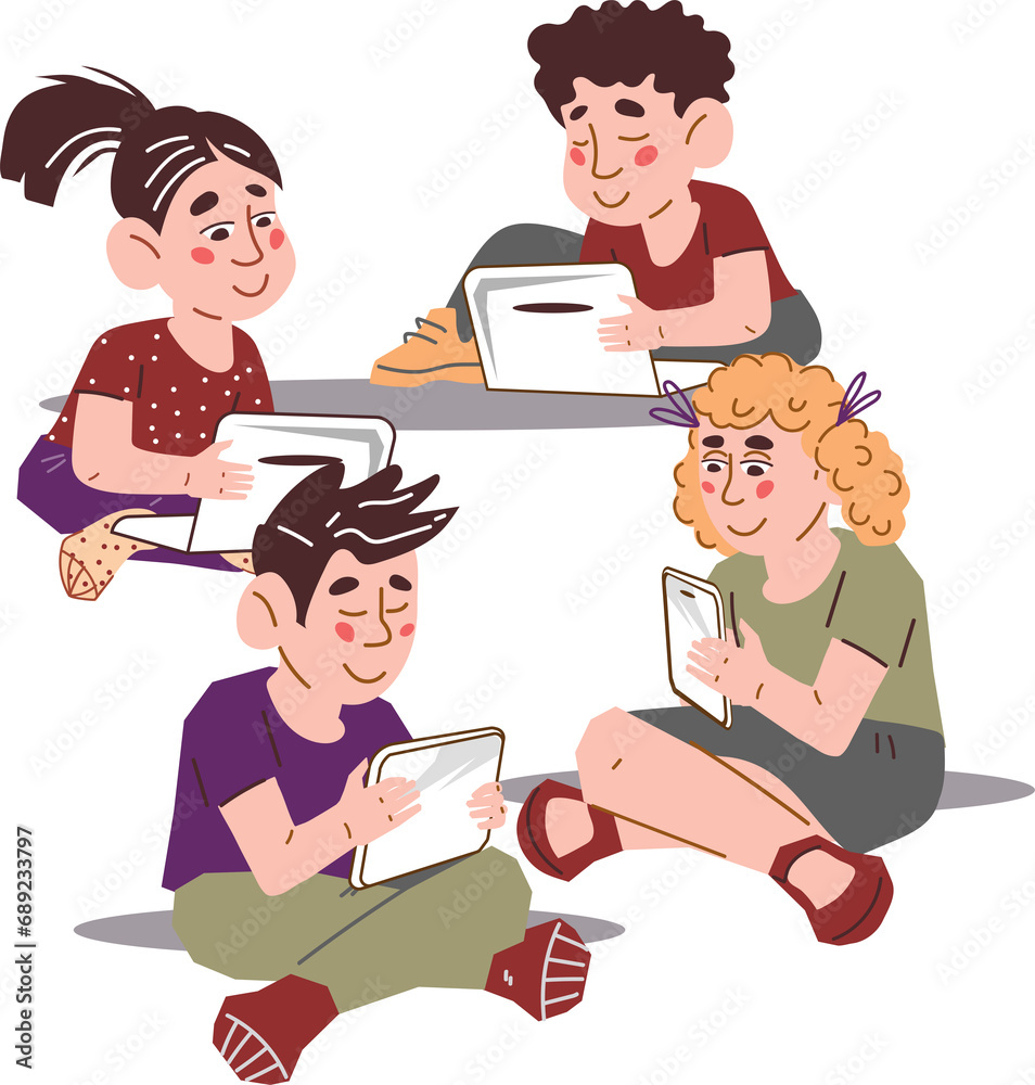 Digital native generation, children who have grown up in a world of technology and digital tools. Digital native generation or gen Alpha children with gadgets. Kids using computers and phones. Digital native generation, children who have grown up in a world of technology and digital tools. Digital native generation or gen Alpha children with gadgets. Kids using computers and phones.