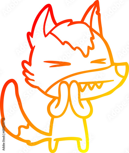 warm gradient line drawing of a angry wolf cartoon