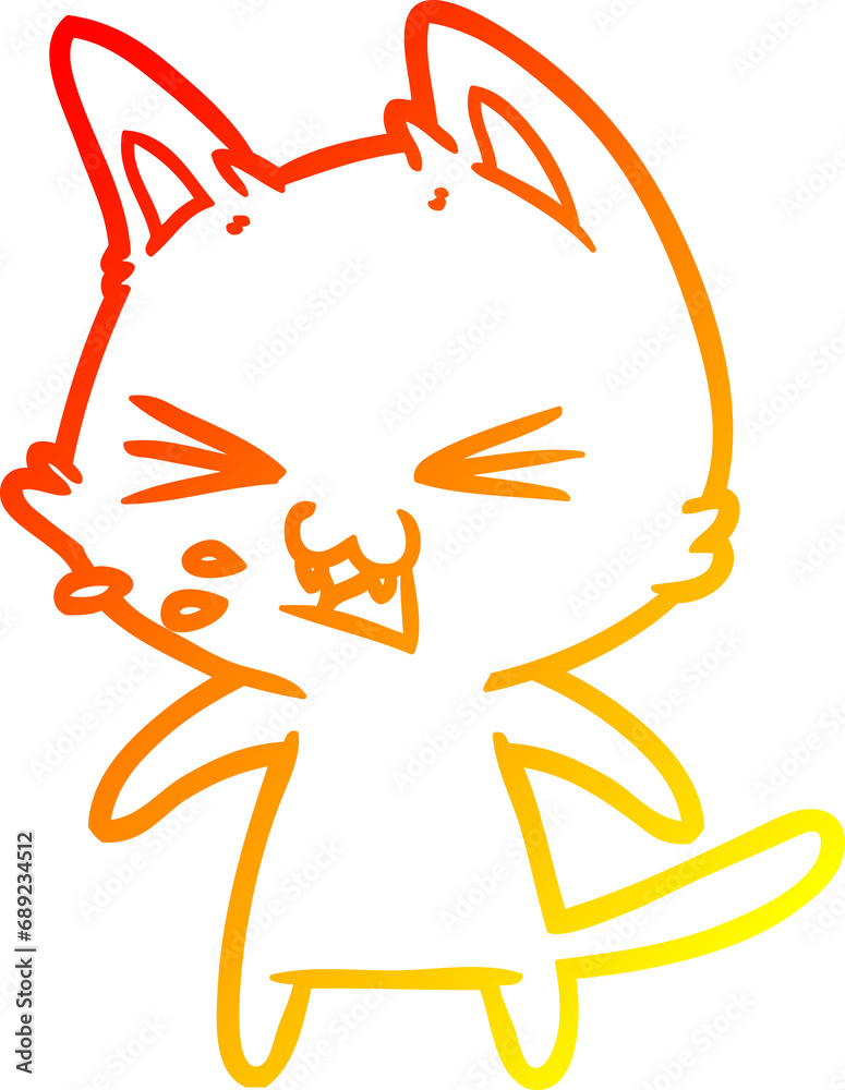 warm gradient line drawing of a cartoon cat hissing warm gradient line drawing of a cartoon cat hissing