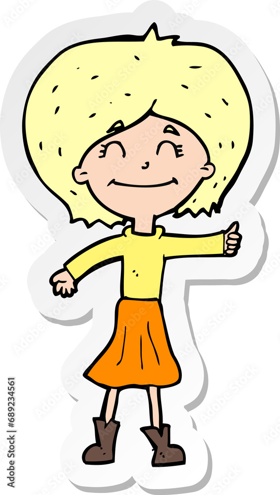 sticker of a cartoon happy girl giving thumbs up symbol sticker of a cartoon happy girl giving thumbs up symbol