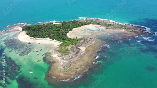 Ilha de Santo Aleixo no Litoral sul de Pernambuco visto de drone 4k - Visto de cima photo