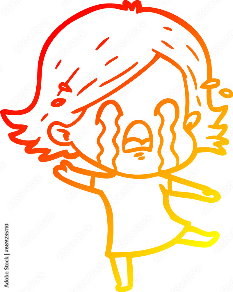 warm gradient line drawing of a cartoon woman crying warm gradient line drawing of a cartoon woman crying