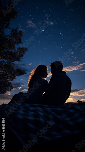 Couple Embracing Under Starry Night Sky