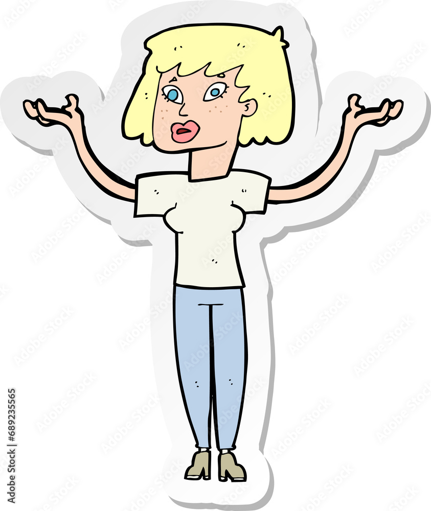 sticker of a cartoon woman holding up hands