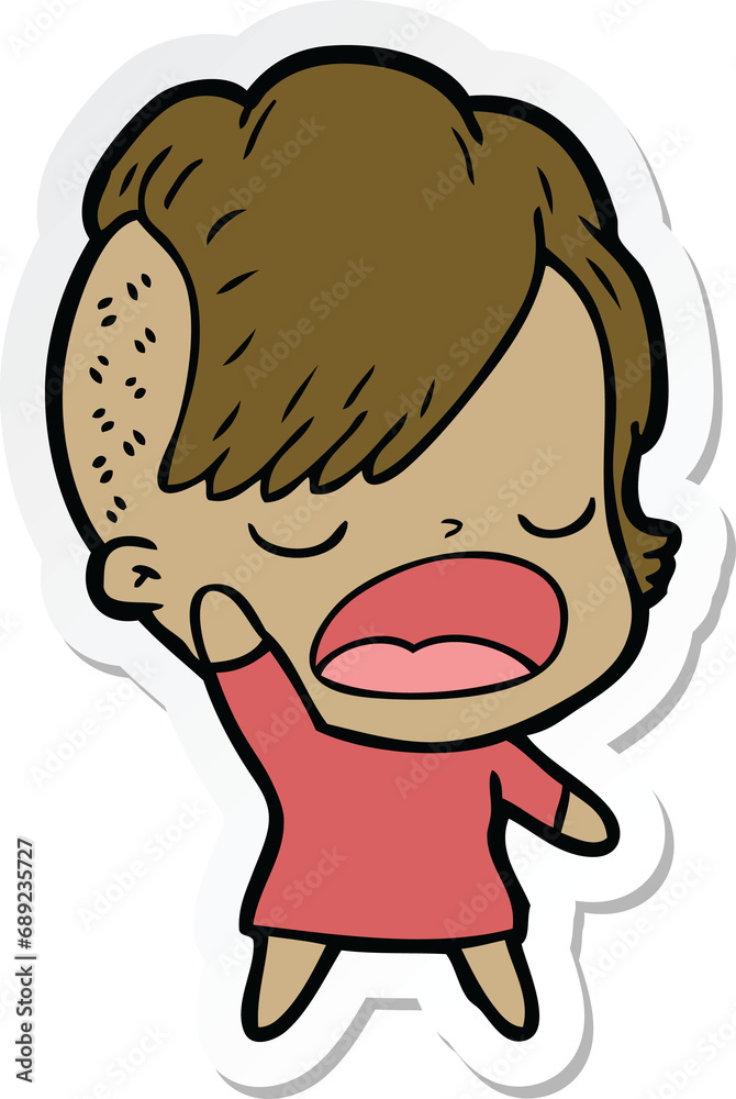 sticker of a cartoon cool hipster girl talking sticker of a cartoon cool hipster girl talking