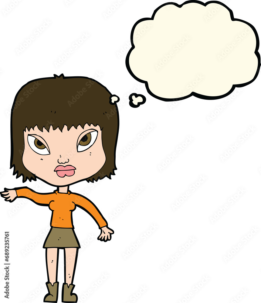 cartoon woman making gesture with thought bubble cartoon woman making gesture with thought bubble