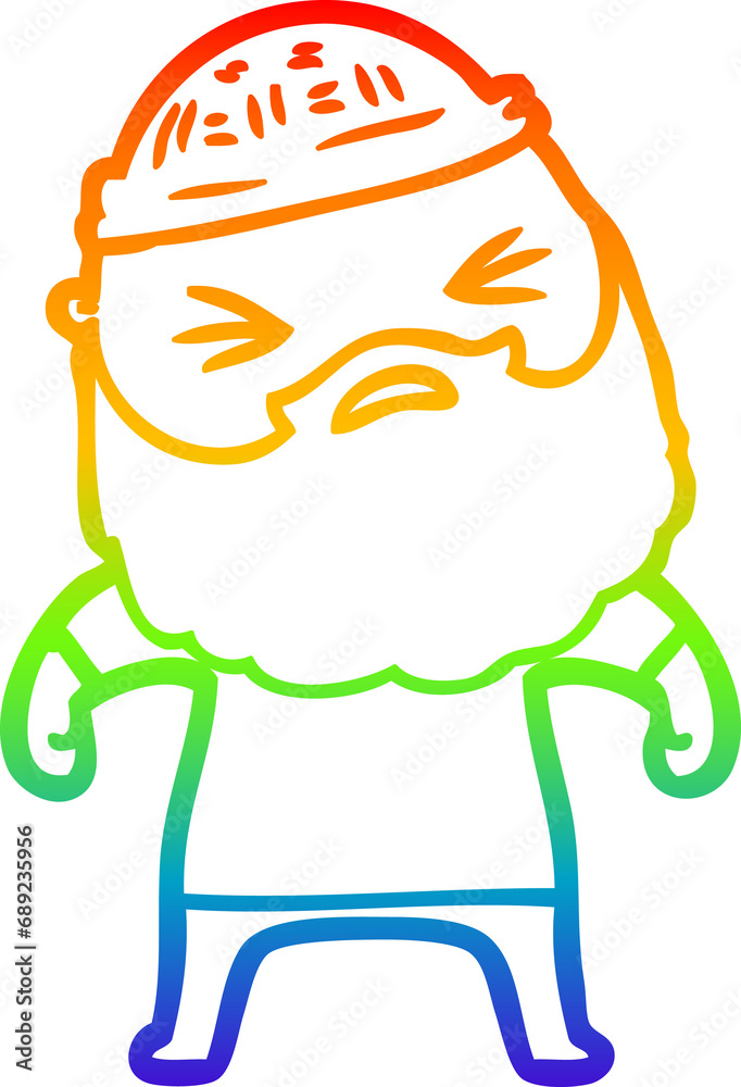 rainbow gradient line drawing of a cartoon man with beard