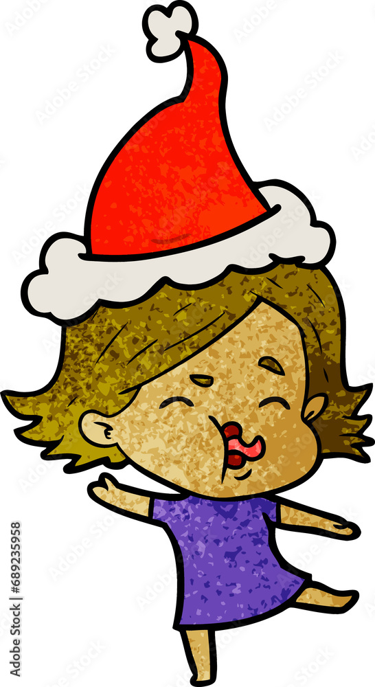 hand drawn textured cartoon of a girl pulling face wearing santa hat hand drawn textured cartoon of a girl pulling face wearing santa hat