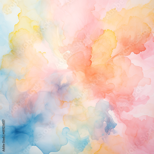 Explosive watercolor fusion of vibrant blue, red, and yellow hues with dynamic splashes and droplets, creating an abstract, playful composition
