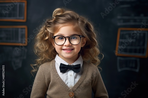 Funny young school girl wear glasses in classroom