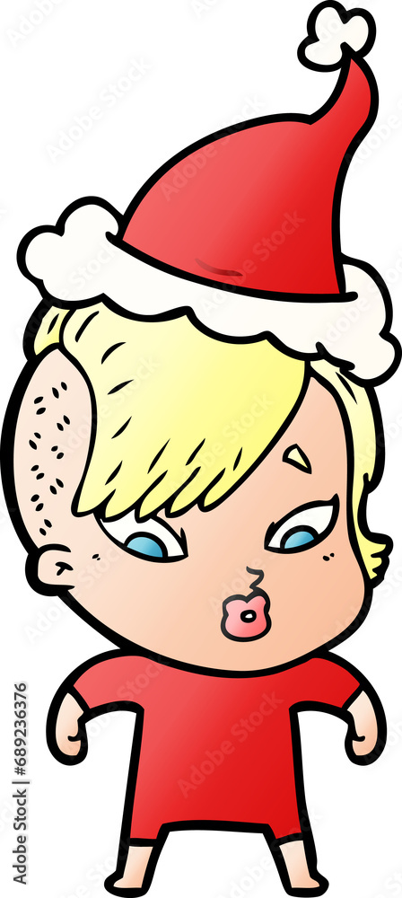 hand drawn gradient cartoon of a surprised girl wearing santa hat hand drawn gradient cartoon of a surprised girl wearing santa hat