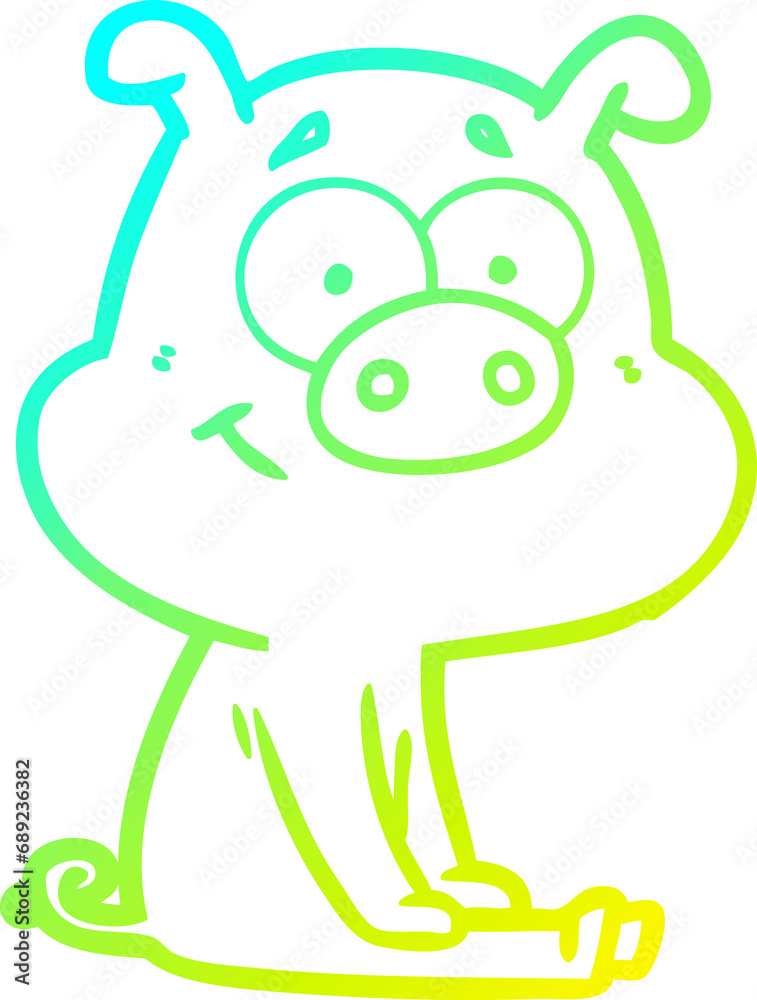 cold gradient line drawing of a happy cartoon pig sitting cold gradient line drawing of a happy cartoon pig sitting