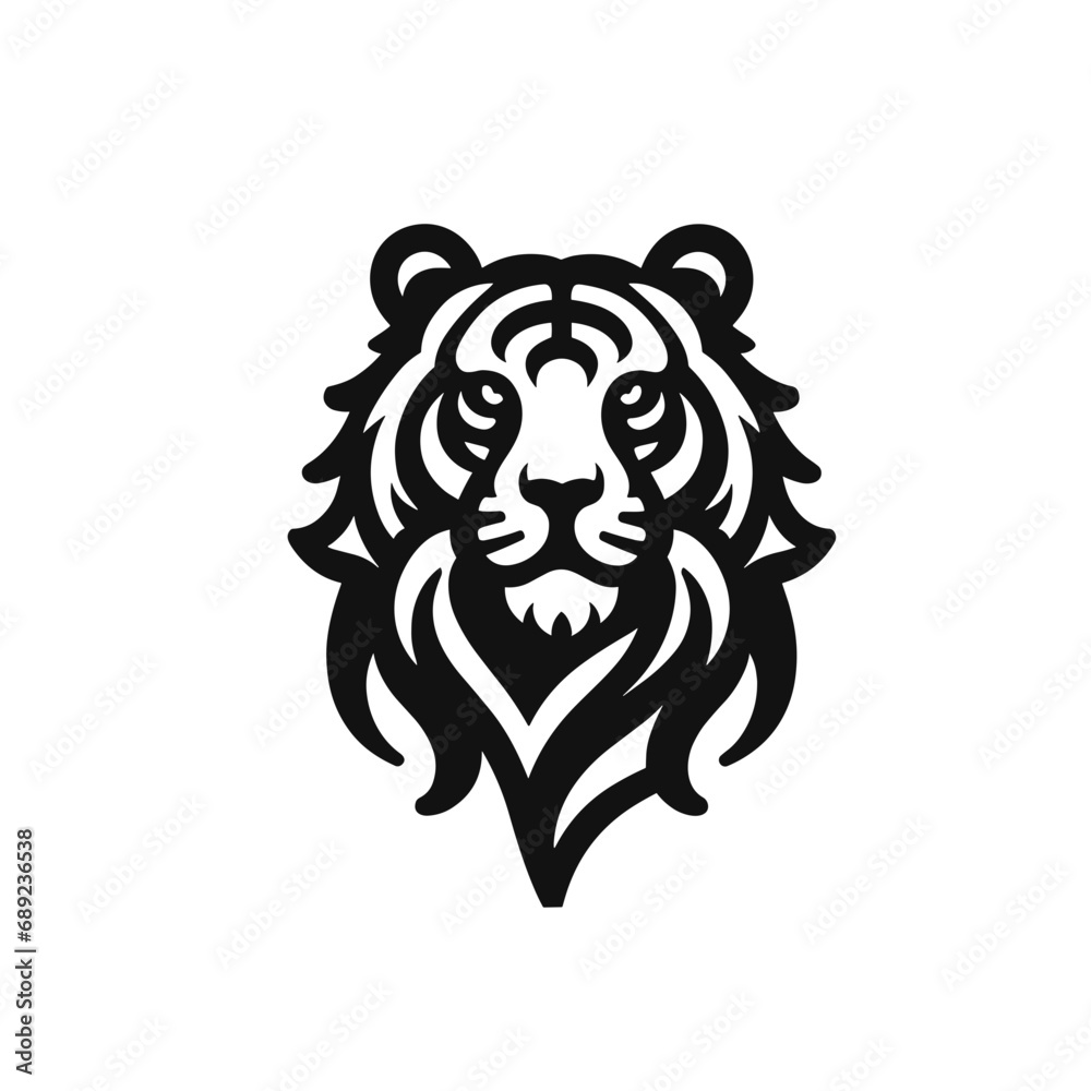 logotype of a tiger, black and white, small size, isolated