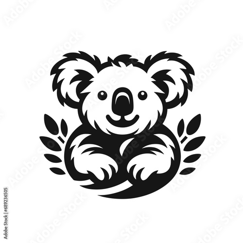 logotype of a koala, black and white, small size, isolated