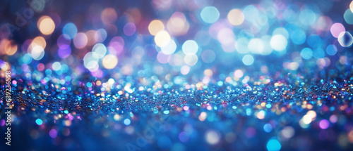 shiny purple blue glitter in abstract defocused background 