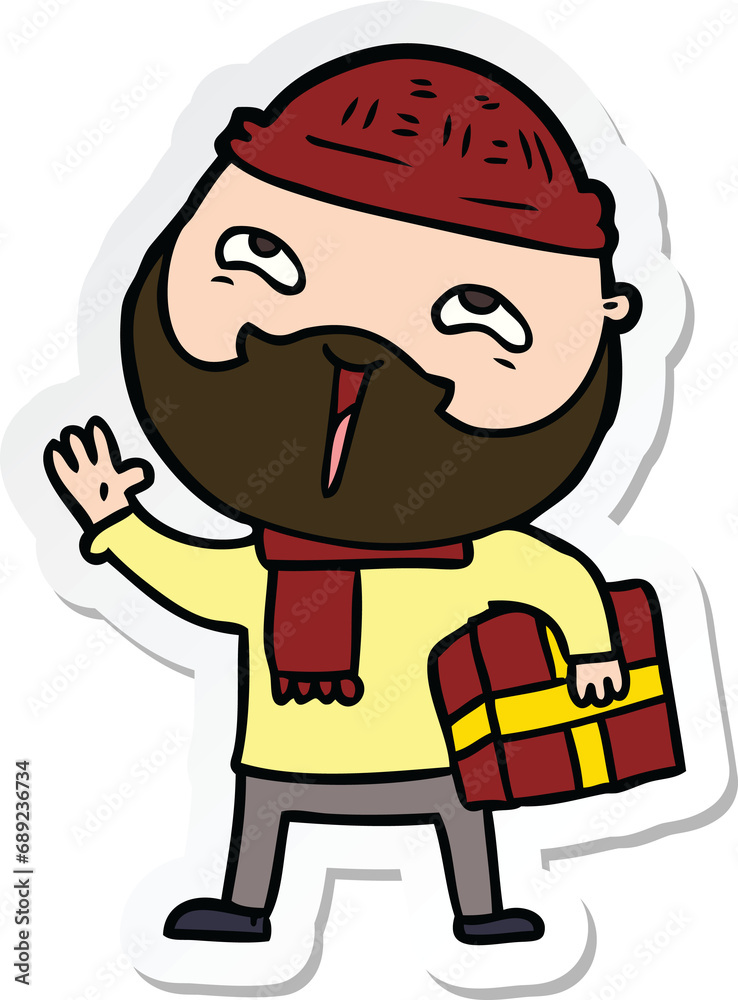 sticker of a cartoon happy bearded man