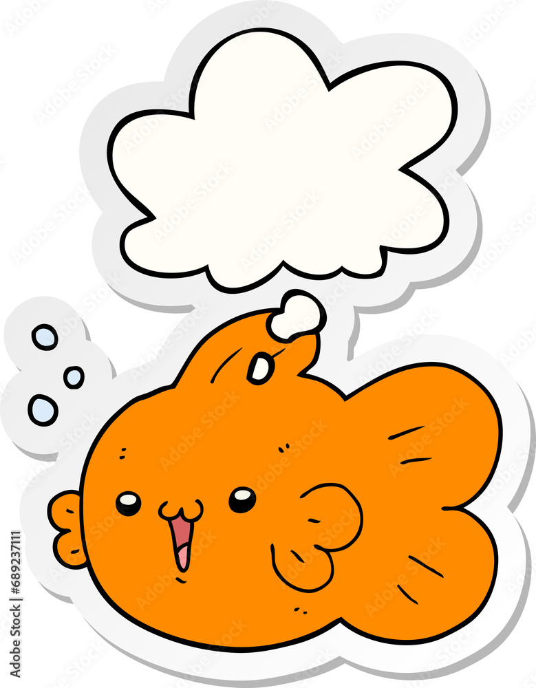 cartoon fish with thought bubble as a printed sticker cartoon fish with thought bubble as a printed sticker