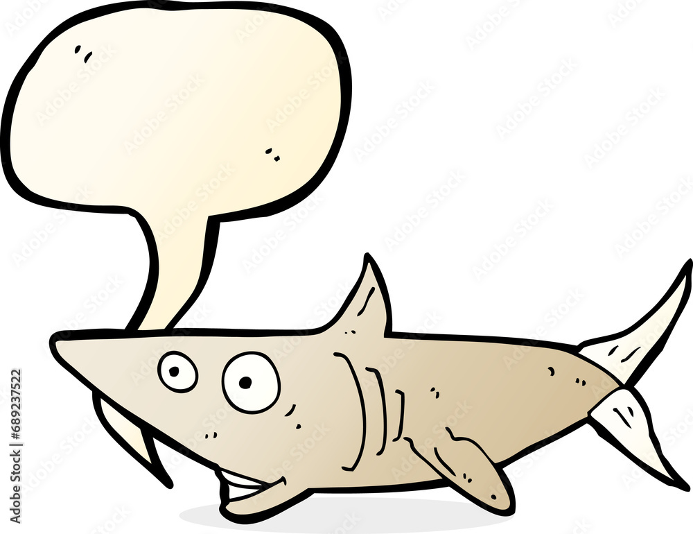 Fototapeta premium cartoon happy shark with speech bubble
