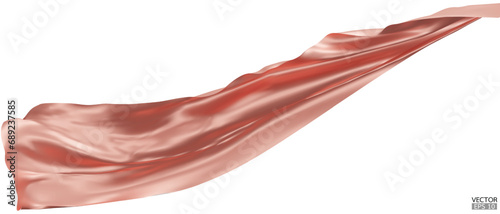 Flying Peach Pink silk textile fabric flag background. Smooth elegant   Satin Isolated on white Background for grand opening ceremony. Peach Pink curtain. 3d vector illustration.