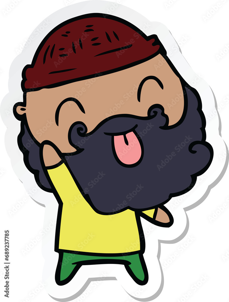 Obraz premium sticker of a man with beard sticking out tongue