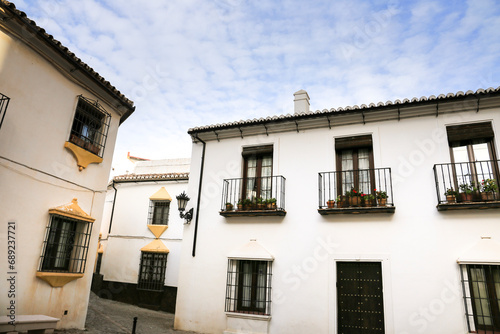 Narrow cobblestone streets and whitewashed facades of Ronda city