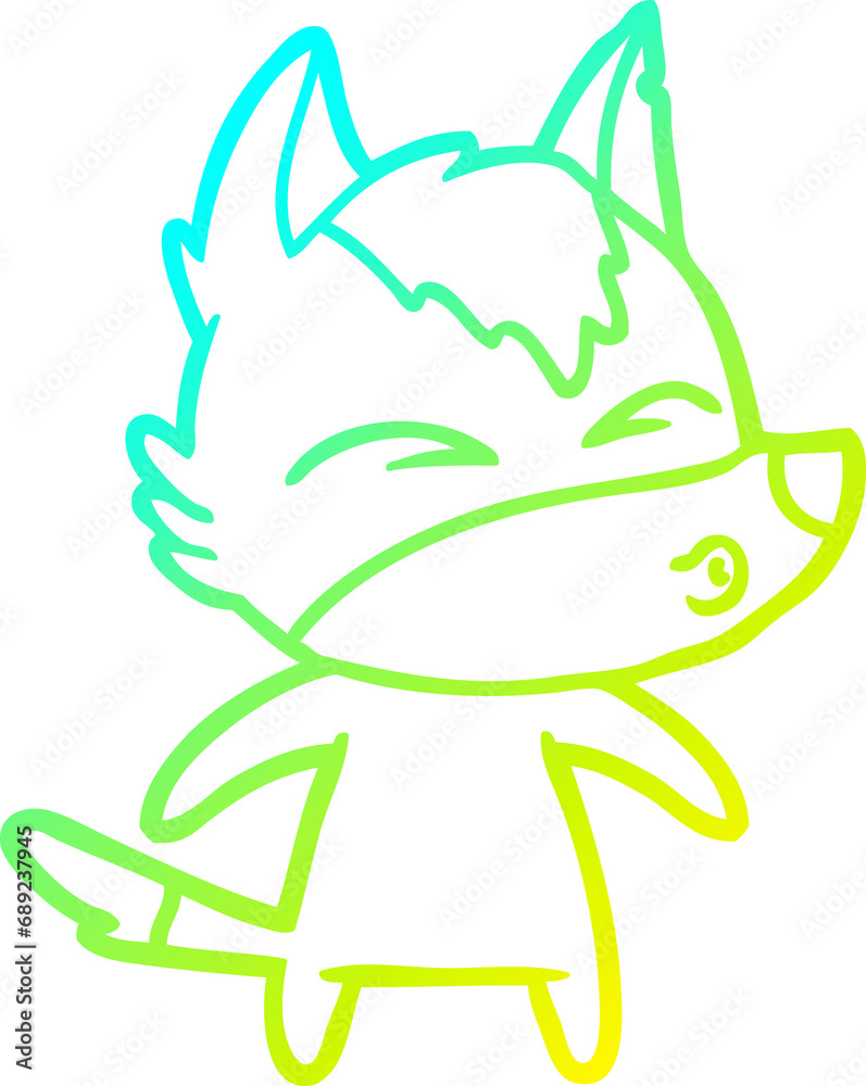 cold gradient line drawing of a cartoon wolf whistling cold gradient line drawing of a cartoon wolf whistling
