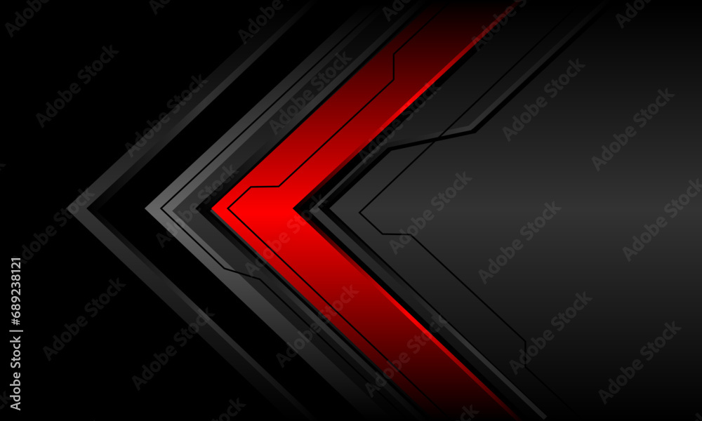Abstract dark grey metallic red arrow cyber direction geometric on black design modern futuristic technology background vector