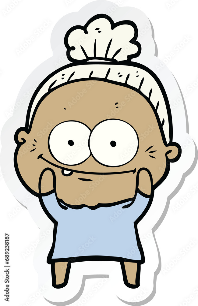 sticker of a cartoon happy old woman sticker of a cartoon happy old woman
