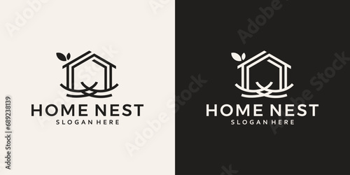 House building logo design template with nest design graphic vector illustration. Symbol, icon, creative.