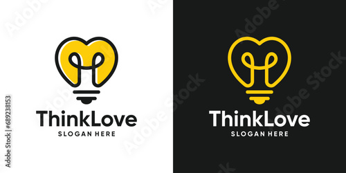 Heart love logo design template with light bulb design graphic vector illustration. Symbol, icon, creative.