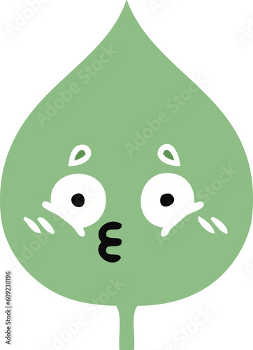 Canvastavla flat color retro cartoon of a expressional leaf