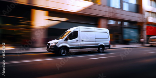 Van on the road with motion blur background. Freight transportation. © Ali