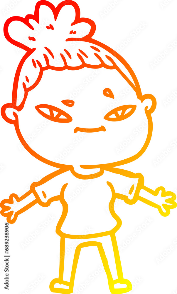 warm gradient line drawing of a cartoon woman warm gradient line drawing of a cartoon woman